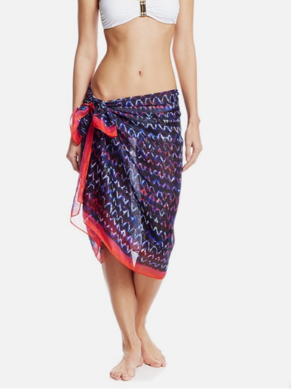 BCBGMaxAzria Navy and Coral Silk Swim Sarong